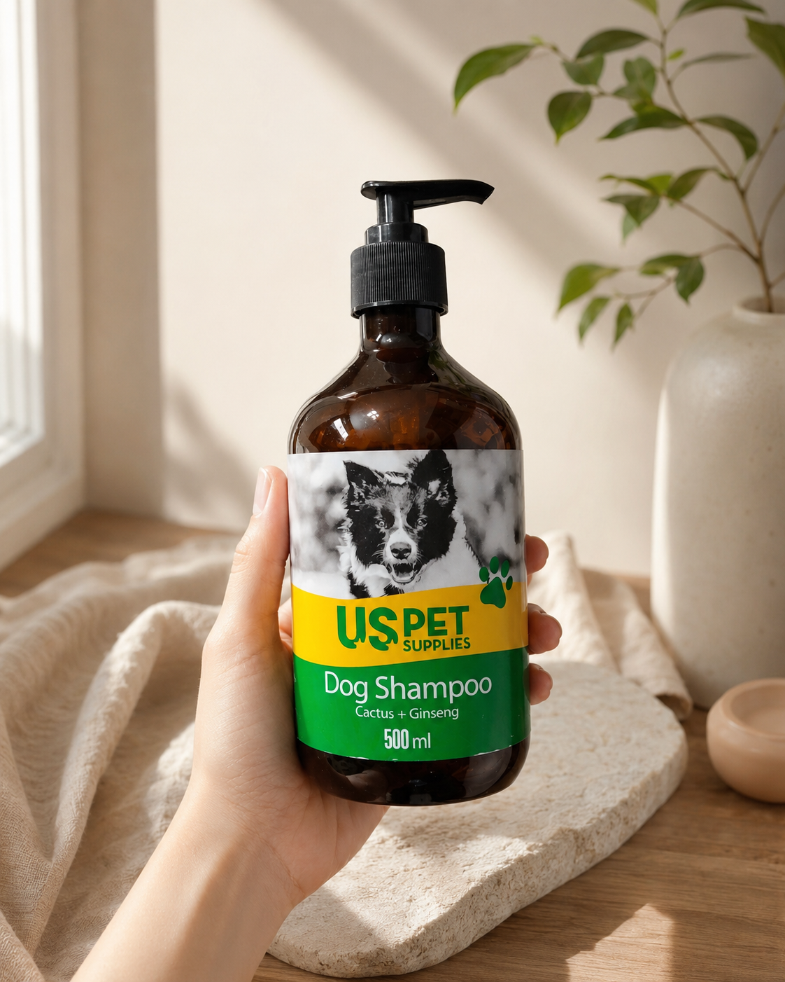 شامپو سگ یو اس پت کاکتوس و جینسینگ 500 میلی‌لیتر (US Pet Cactus + Ginseng Dog Shampoo 500ml)